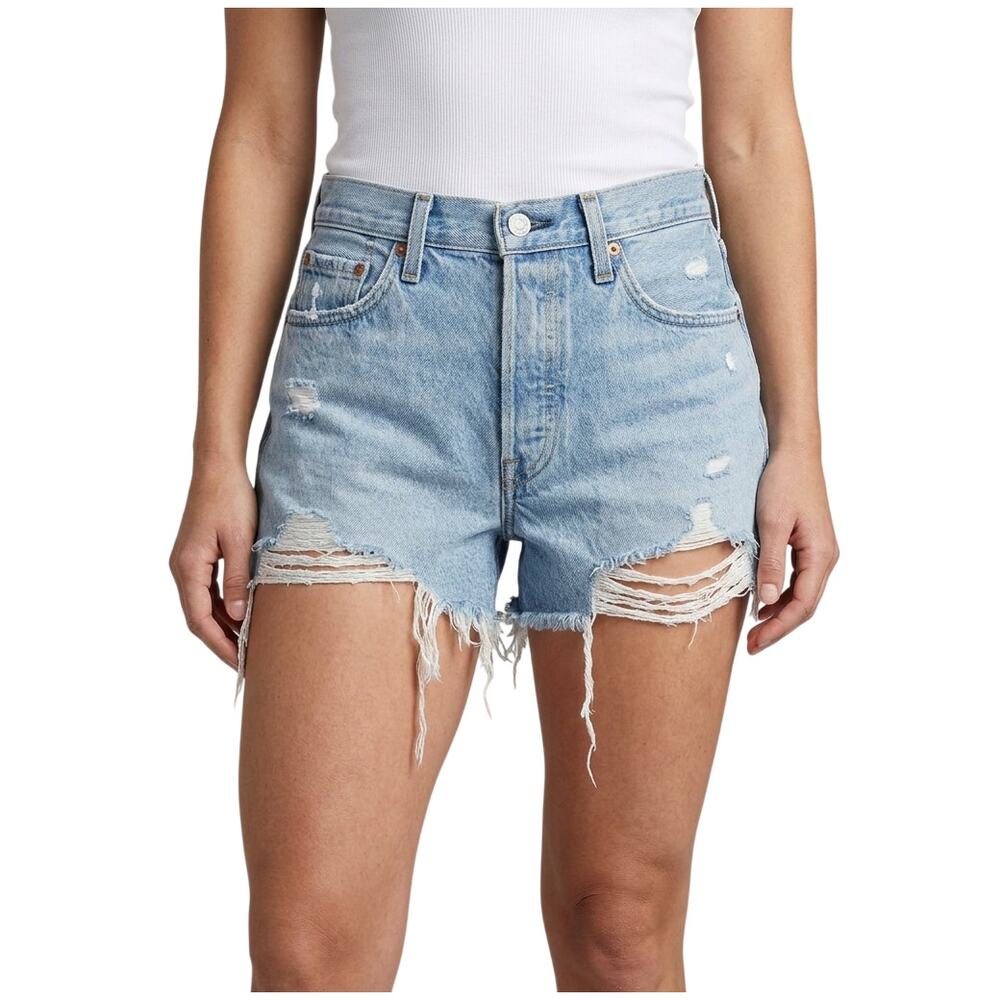 Levi’s Cut-Off Denim Shorts Light Wash Distressed Button Fly Women Size 32 NWOT